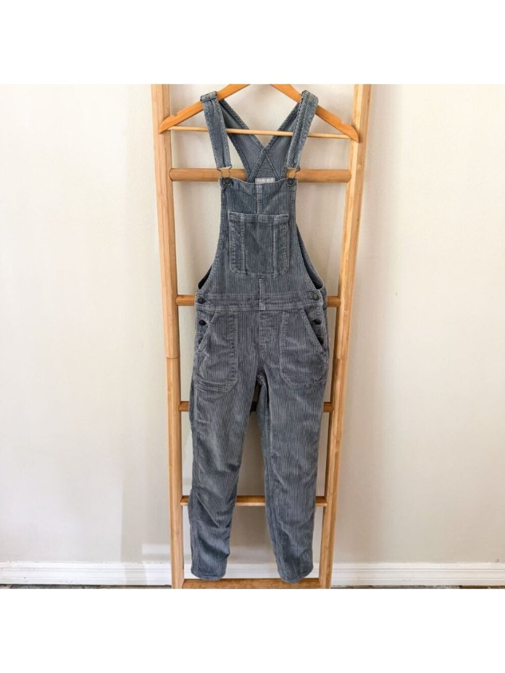American Eagle Gray Blue Corduroy Overalls Bib Jumpsuit Women’s XXS Stretch
